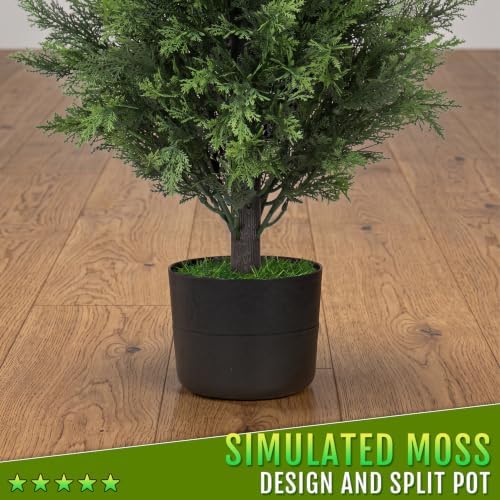 Chillchard 2Pack 3FT Artificial Cedar Tree, UV Resistant Fake Pine Tree