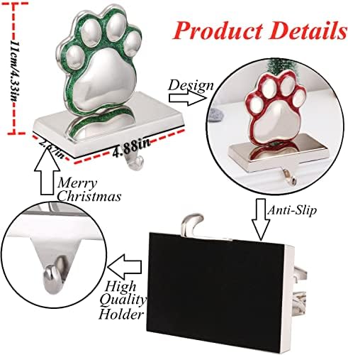 2Set Dog Paw Print Stocking Holder Xmas Stocking Hanger for Mantel Weighted Dog Stocking Holders for Mantle for Fireplace Heavy Stocking Hooks for Mantle (Dog Paw,2)