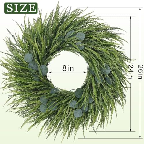 26" Artificial Eucalyptus with Fake Saw Grass Wreath for Front Door Decor
