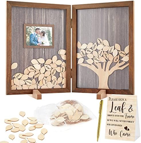 Gueevin 164 Pcs Tree of Life Wedding Guest Book, Wooden Tree Guest Book