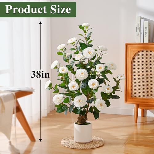 2 Pcs Artificial Camellia Tree, 38" Artificial Trees for Outdoors