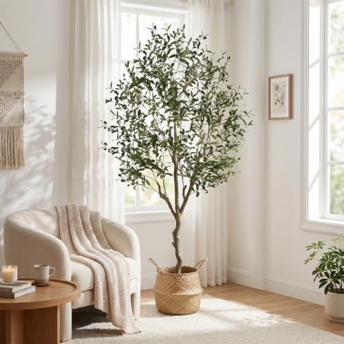 Artificial Olive Tree Indoor 6FT, Tall Faux Olive Tree with White Planter