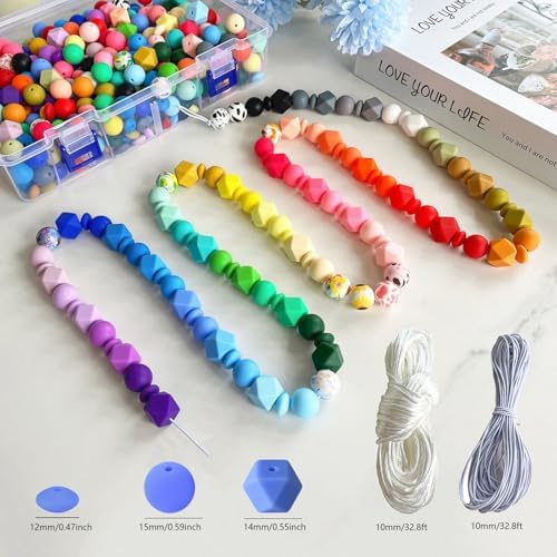 630Pcs Silicone Beads Bulk for Keychain and Bracelet Making Kit, 48 Colors