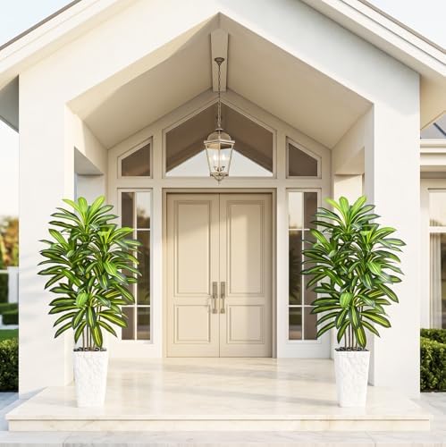 Artificial Dracaena Tree, 6FT Fake Tree White Planter