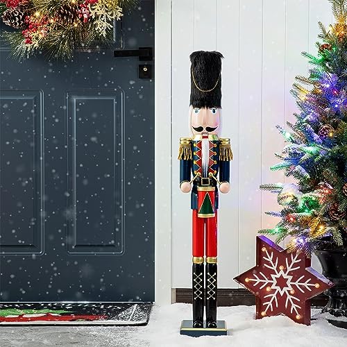Glitzhome 36" H Nutcracker Christmas Decor Wooden Nutcracker Ornaments Drummer Nutcracker Figures Traditional Christmas Decor for Indoor and Outdoor