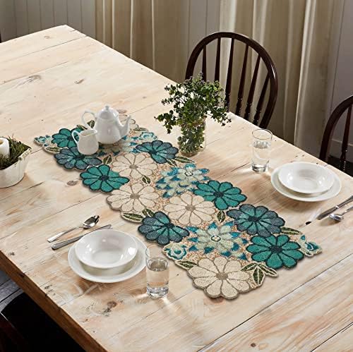lightnpro Chrtistmas Beaded Table Runner, Christmas Table Runner, Rustic Farmhouse Hand Beaded Runner to Decorate Xmas Wedding Family Party Thanksgiving Dinner Table Décor - 13x36 Inch - Teal Combo