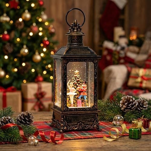 VISFLAIR Christmas Snow Globe Nutcracker Lantern, Musical Lighted Nutcracker & Ballerina Water Lantern Swirling Glittering Home Decoration and Gift, Battery Operated or USB Powered