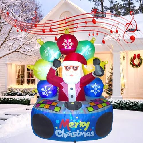 6 FT Christmas Inflatables DJ Santa Outdoor Decorations with Rotating LED