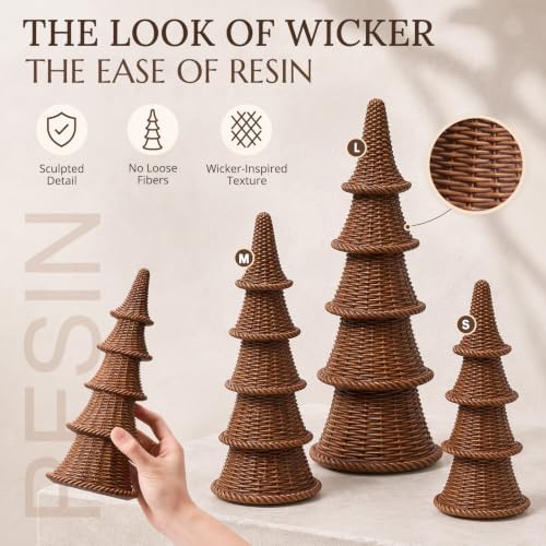 3PCS Resin Christmas Trees, Woven Style Tabletop Decor, Gift Box Set