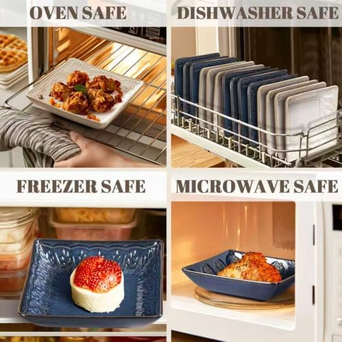 Artena Ceramic Square Dessert Plates Set of 4, 6 Inch Embossed Appetizer Plat...