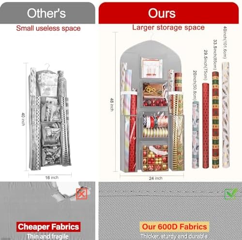 Hanging Wrapping Paper Organizer Storage, Over Door Gift Wrap Storage Bag