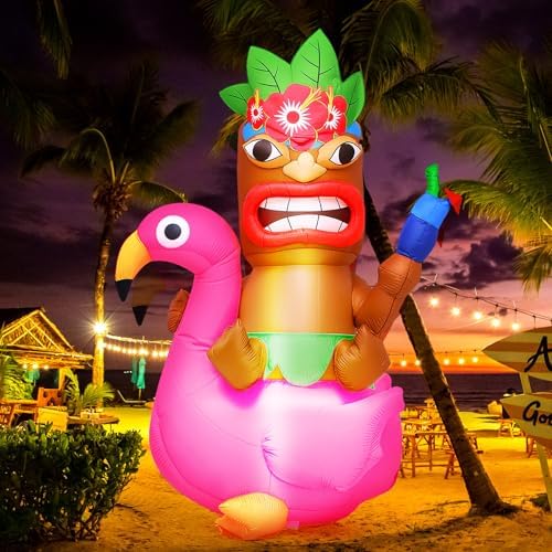 Shappy 5ft Inflatable Flamingo Lighted Blow up Tiki Hawaiian Party Decor