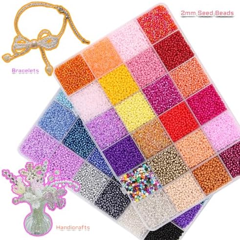 EuTengHao 81600pcs Glass Seed Beads Craft Beads 6/0,8/0,12/0 Multi-Size for DIY Bracelet Necklaces Crafting Jewelry Making Supplies with Beading Needles Elastic Strings (144 Colors, 2mm&3mm&4mm)