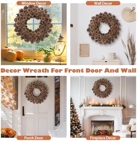 18 Inch Fall Wreath for Front Door Full Artificial Pinecone Wreath