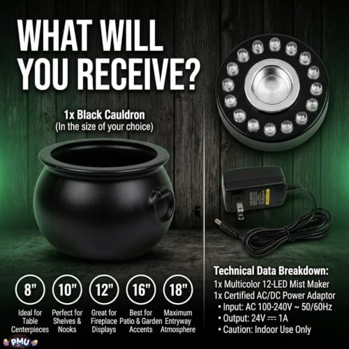 PMU 2pc Cauldron set, 10in Black Cauldron w/Mist Maker & Multicolor Fogger