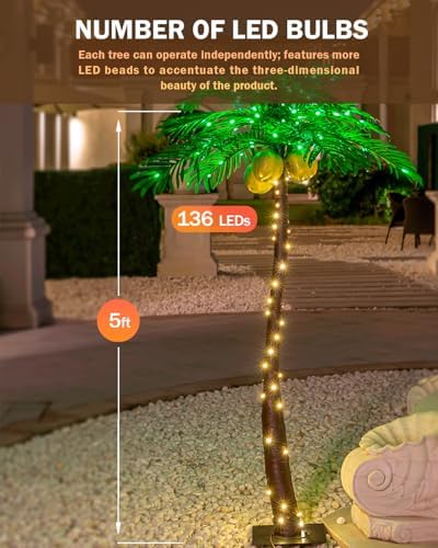TYBEEU 5ft Lighted Palm Tree with 136 LED Lights & Glowing Coconuts