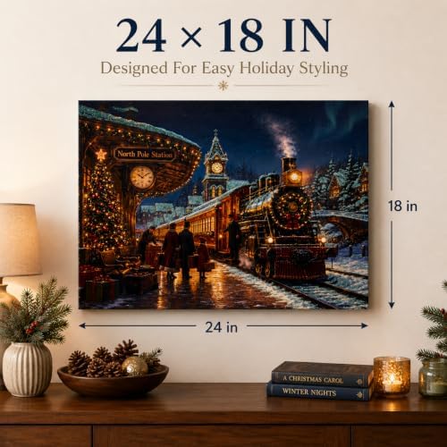 christmas lighted canvas wall art, north pole train, package contents