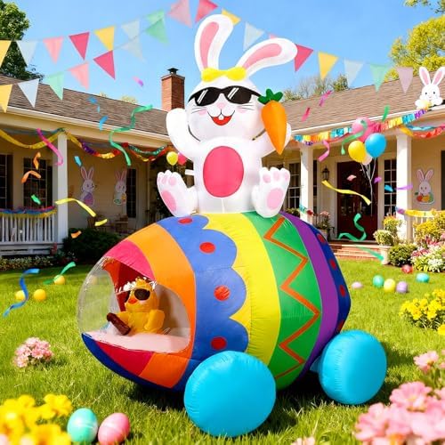 CAMULAND Easter Inflatables Outdoor Decorations, 6FT Easter Bunny with Eggs, Happy Easter Decorations, Easter Blow up Yard Decorations for Garden Lawn Holiday Party