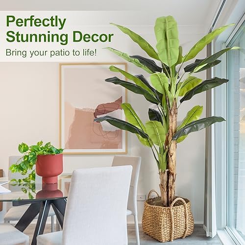 8.5ft Extra Tall Artificial Banana Tree, Fake Banana Leaf Plant with 26 Faux Banana Leaves, Perfect for Home Indoor Outdoor Patio Office Tropical Decor
