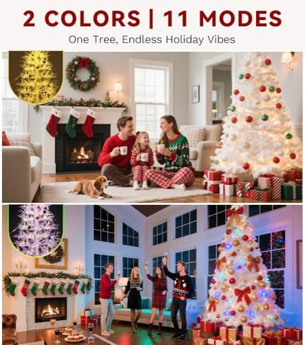 DWVO 7.5FT White Pre-Lit Birch Christmas Tree 400 LED Lights W/Remoter