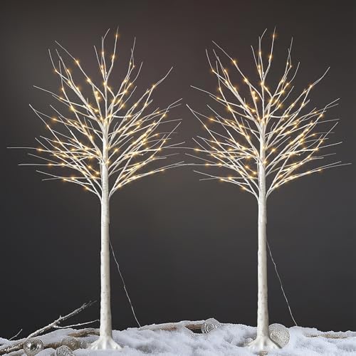 6FT White Birch Tree with Lights,Lighted Birch Tree for Holiday Decor,2PCS