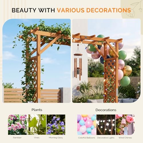 VINGLI Wooden Garden Arbor with Planter, Wedding Arch for Ceremony, Wood Garden Arbour Trellis for Plant Climbing, Pergola for Garden Backyard, Lawn, Outdoor (Golden Brown)