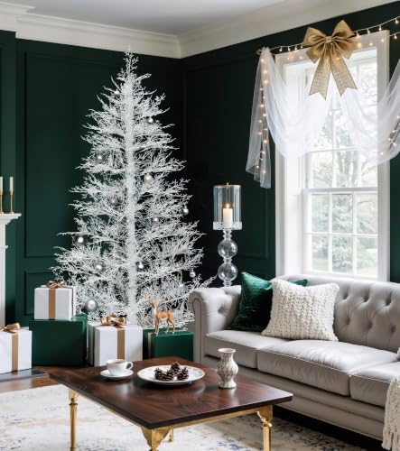 DWVO 7.5FT White Pre-Lit Birch Christmas Tree 400 LED Lights W/Remoter