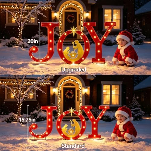 Hausse Lighted Christmas Decorations Outdoor, Upgraded 20" Joy Letter Nativity Scenes Sets, Xmas Metal Religious Yard Decor with Stake, Battery Powered for Winter New Year Holiday Garden Patio Lawn