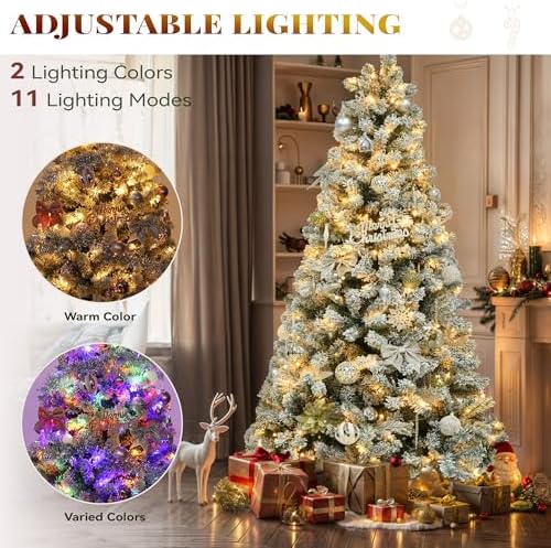 YITAHOME Prelit Snow Flocked Artificial Full Christmas Tree 9ft with Remote Control, Christmas Pine Tree with 11 Light-Modes, 2094 Branch Tips, and Foldable Base for Home, Party Decoration
