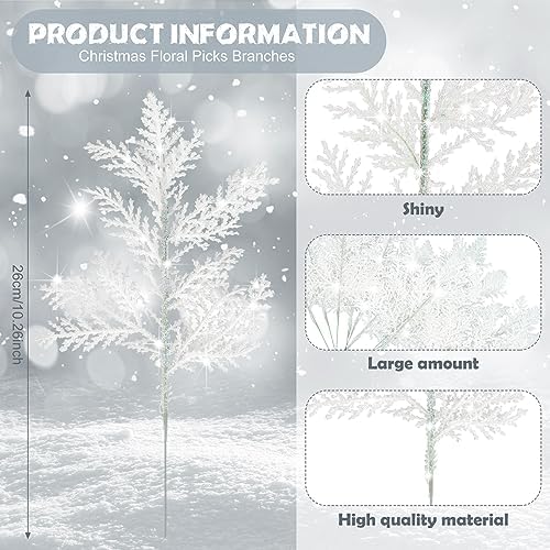 Cindeer 100 Pcs Christmas Tree Picks Sprays Glitter 10.2 in,White