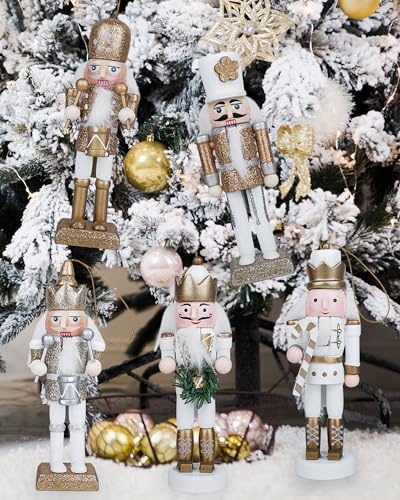 10Pcs Nutcracker Christmas Decor Nutcracker Ornaments for Christmas Tree Wooden Nutcracker Hanging Decorations Gold and Silver Nutcracker Soldiers Glittered Nutcracker Figures 5.2” Xmas Ornament Set