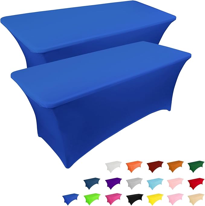 IVAPUPU 2 Pack 8FT Table Cloth for Rectangular Fitted Events Stretch Royal Blue Table Covers Washable Cover Spandex Tablecloth Protector for Party, Wedding, Cocktail, Banquet, Festival