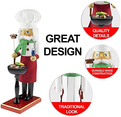 Clever Creations Grillmaster Santa 14 Inch Traditional Wooden Nutcracker, Festive Christmas Décor for Shelves and Tables