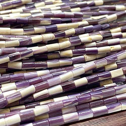 ABCGEMS Purple & White Wampum Shell Beads USA Authentic East Coast Quahog (America's First Currency 1637-1673) Small Batch Production - Native American Style - Wampum Belt - Tube 3X5mm Tiny