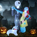 6FT Halloween Outdoor inflatables Decorations,Blow Up Skeleton and Dog Decorations with LED Lights, Halloween Party Decoration for Yard Garden Lawn