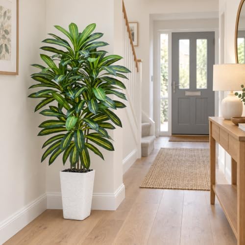 Artificial Dracaena Tree, 6FT Fake Tree White Planter