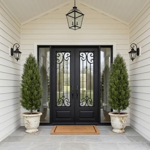 Artificial Cedar Tree Set of 2 – 5ft UV-Resistant Faux Evergreen Potted Tree, Cone-Shaped Decorative Indoor & Outdoor Cedar Tree for Front Porch, Entryway, Patio, Living Room