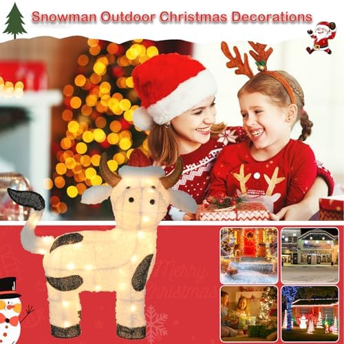 Bshine Lighted Christmas Cow Decor, Pre Lit LED Holiday Display