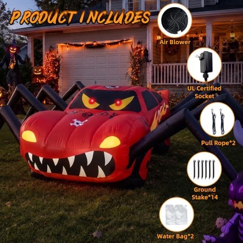 15FT Red Spider Car Halloween Inflatables Outdoor Decorations Built-in LEDs