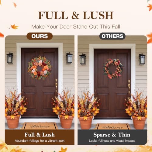 26” Fall Wreaths for Front Door, Autumn Harvest Wreath for Indoor & Outdoor