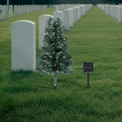 1 Pcs 30 Inch Solar Artificial Christmas Tree for Cemetery Grave with Stake and Lights Waterproof Christmas Decorations Lights Outdoor Xmas Trees for Cemetery