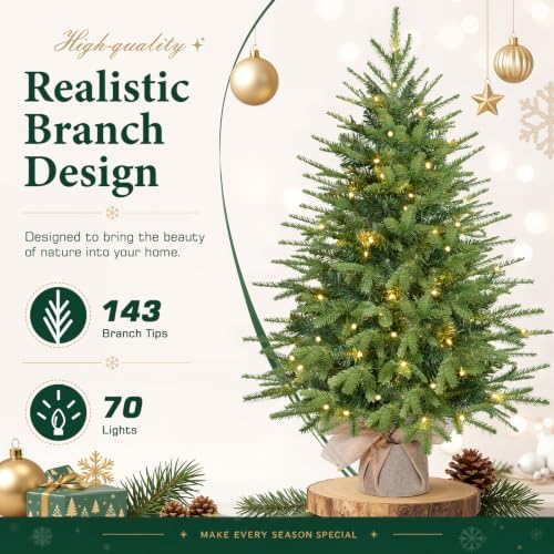 Alupssuc 3ft Prelit Artificial Mini Christmas Tree for Tabletop Desk Decor