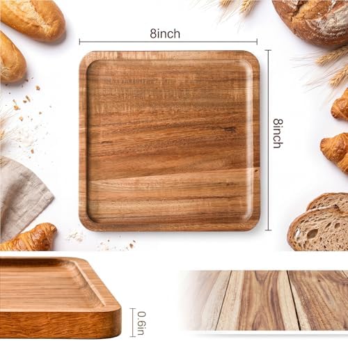 Wenqik 18 Pieces Acacia Wood Tray Set, Serving Platters, 8 x 8 Inch