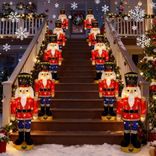 Hausse Lighted Christmas Outdoor Decor, 37.5" Height Pre-Lit 3D Tinsel Xmas Nutcracker Soldier Figure, Light Up Xmas Yard Displays, Plug in for Holiday Party New Year Winter Patio Lawn Garden