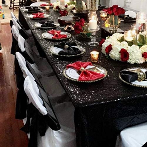 Black Sequin Tablecloth for Party Rectangle Shiny Table Overlays Skirt
