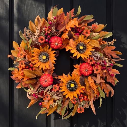 Harvest Fall Wreaths for Front Door - Farmhouse Thanksgiving Wreath Decor