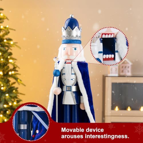 Glitzhome 24" H Wooden Christmas Nutcracker Ornaments Blue King Nutcracker Figurine Christmas Table Decor Traditional Christmas Decor for Tables Desktop Porch Holiday Festive