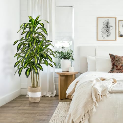 Artificial Dracaena Tree 5FT Tall Fake Plant with Planter&Basket
