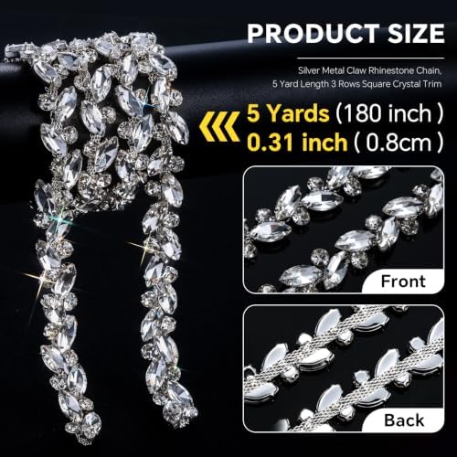 5 Yards Silver Base Crystal Rhinestones Trim Set