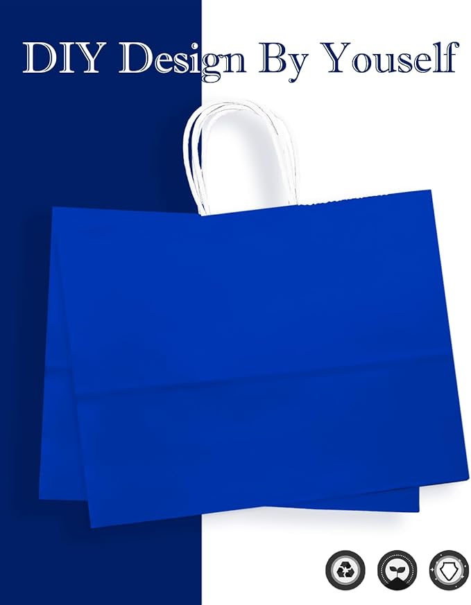 qiqee 100PCS Large Gift Bag with Handles Bulk 13"x4.5"x10" Gift Bags Diamond Blue Multiple Uses (32x11x25cm,Wide Large)